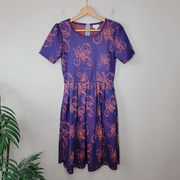 LuLaRoe | Amelia Purple & Orange Floral Scroll Dress Size Medium - Picture 6 of 6